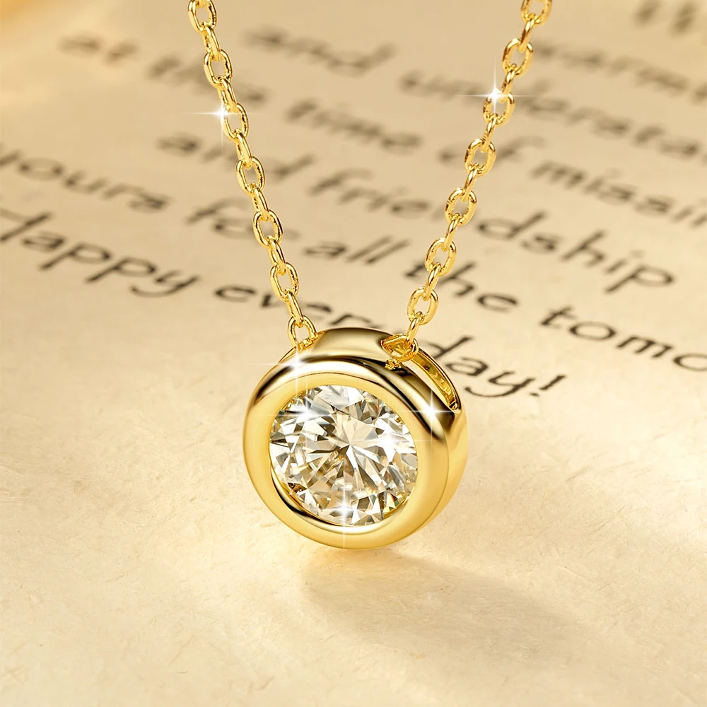 

RAPRGOLD Multi-size Round Moissanite Pendant Necklaces for Women 14K Gold Filled Chains Neck Fine Jewelry Gifts with Certificate