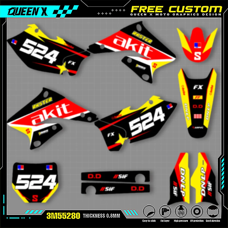 

QUEEN X MOTO Custom Team Motorcycle Graphics Background Decal Stickers Kit For SUZUKI RMZ250 2004 2005 2006 002