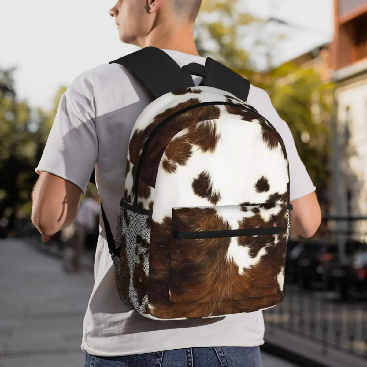 Stylish Cow Fur Cowhide Texture Cow Skin Print Pattern Backpack Student BookBag Children School Bag Computer Shoulder Bags