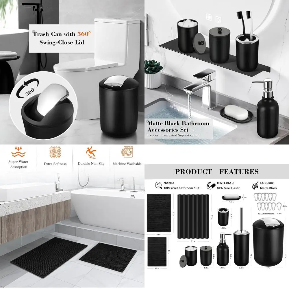 

Complete 22-Piece Bathroom Accessory Set with Shower Curtain and Mats, Including Trash Bin and Super Absorbent Non-Slip Rugs