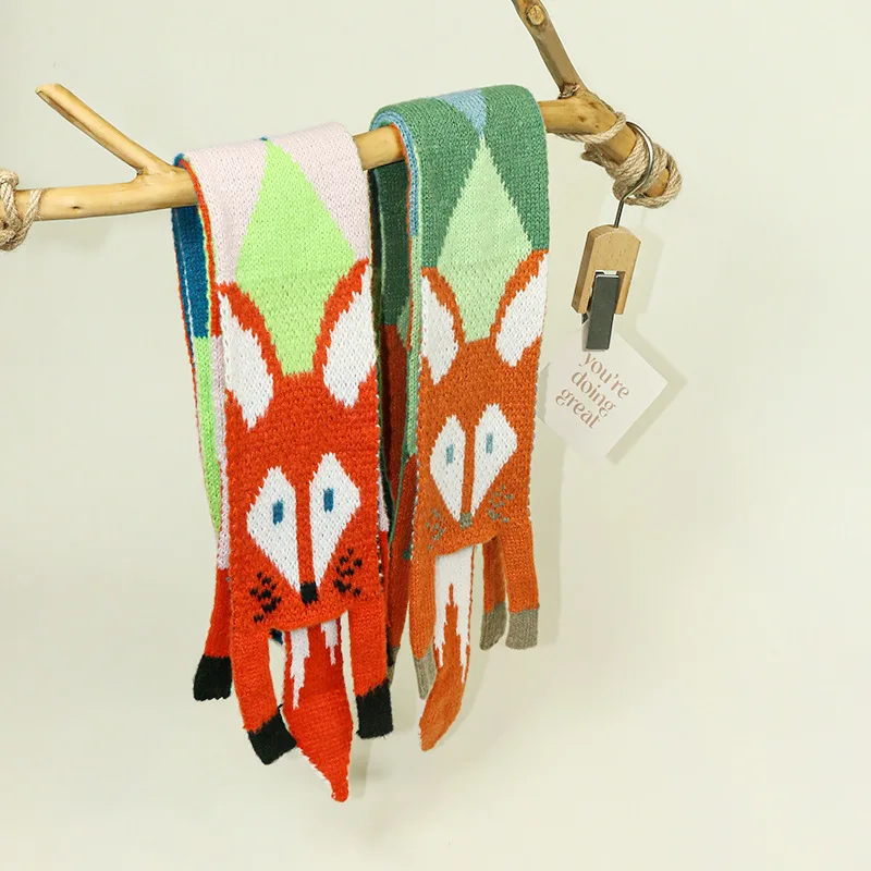 Cute Fox Pattern Comfortable Scarf Fashion Shawl Autumn Winter Cartoon Fox Scarf Imitation Cashmere Trendy Warm Shawl Wrap