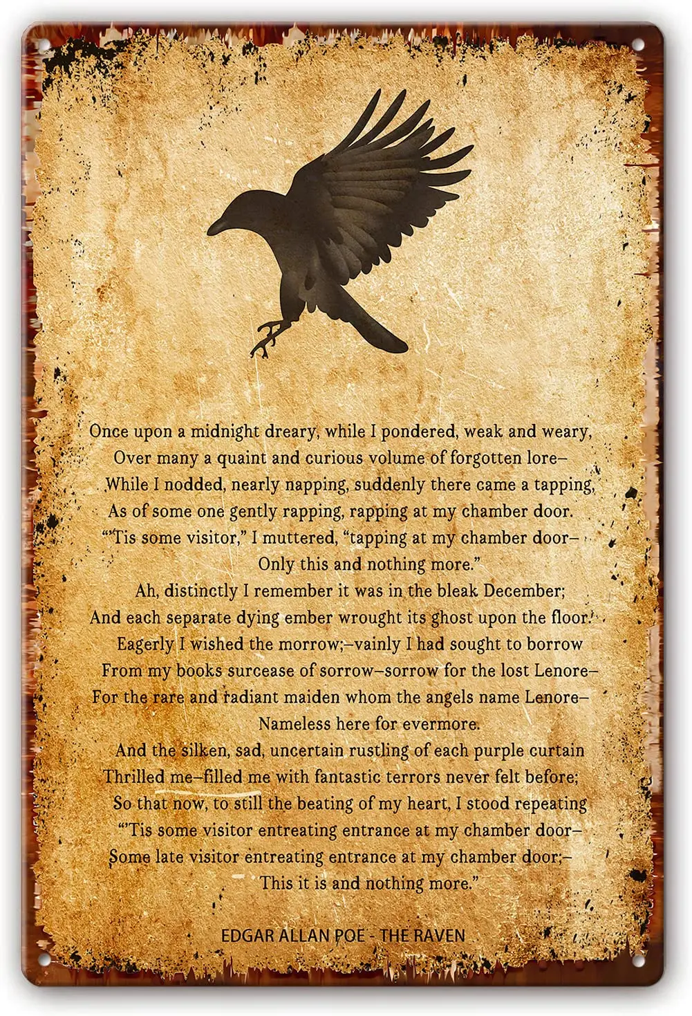 The Raven Poem Metal Tin Sign Wall Art Edgar Allan Poe Quotes Poster Decorative Painting Artwork for Living Room Picture Decorat