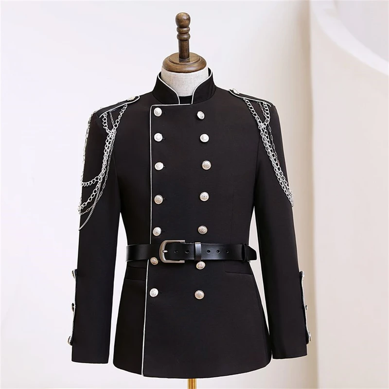 

Men's Punk Rock Stage Blazer Jacket Coat Renaissance Stand Collar Metal Chains Epaulet Nightclub Banquet Performance Tuxedo