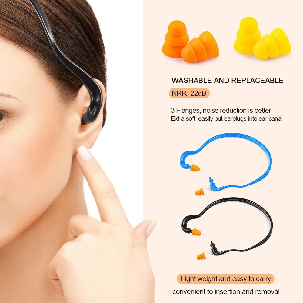 Banded Ear Plugs Band Earplugs Silicone Banded Hearing Protection and Replacement Earplugs Inner-Aural Ear Plugs for Sleeping