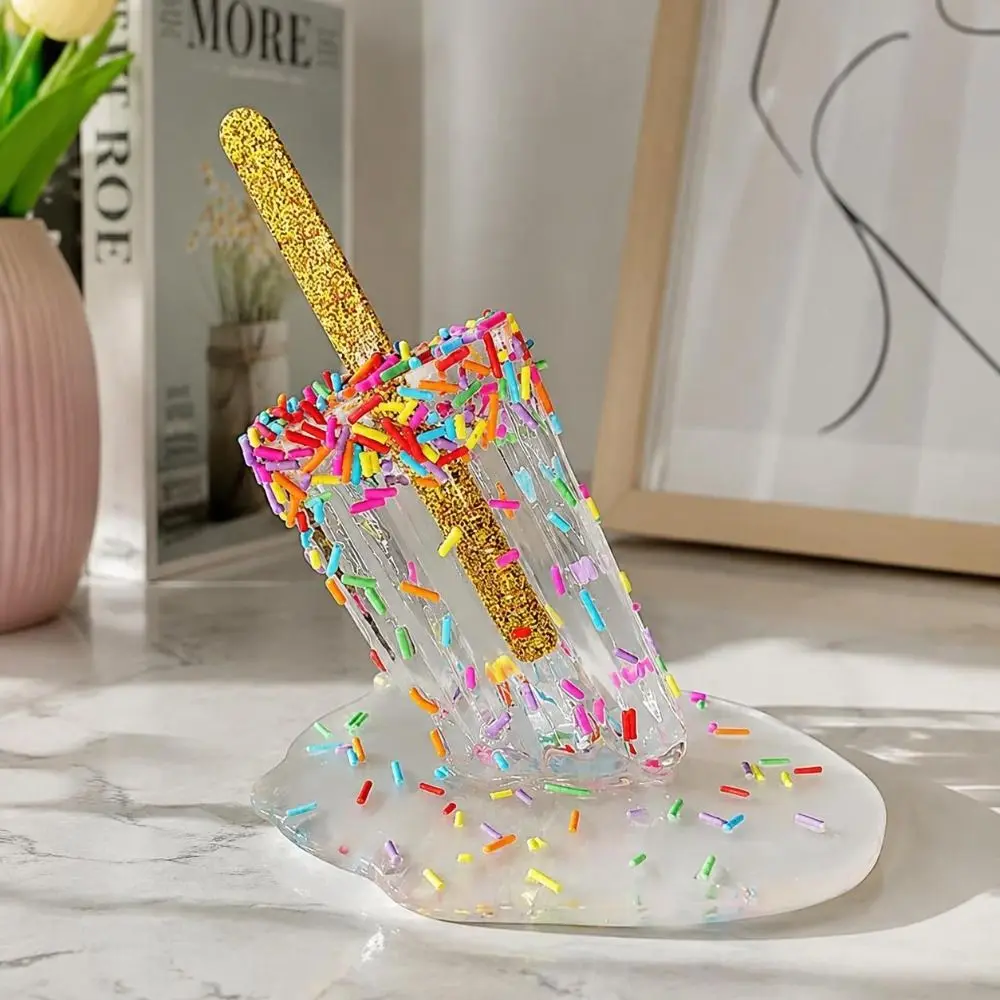 Resin Melting Popsicle Sculpture Melting Effect Glossy Finish Resin Popsicle Ornament Realistic Style Dessert Figurine
