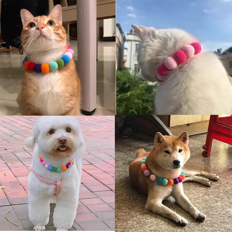 Soft Pet Dog Cat Kitty Plush Ball Candy Necklace Decoration Collar Shiba Corgi Poodle Samoyed Bichon Bulldog Pets Accessories