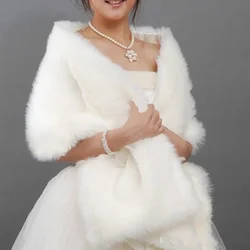 Winter Cape White Fur Shawl Wedding Accessories Elegant  Bridal Wrap Women Wedding Jackets Soft Cape Imitation Fur Chal Blan