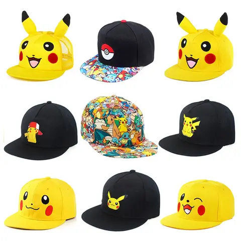 Anime Figure Pokemon Baseball Cap Pikachu Hat Adjustable Pokemon Cosplay Hip Hop Cartoon Adult Hats Boy Girl Kids Birthday Gifts