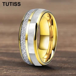 TUTISS 6/8mm Dome Double Groove Inlaid Meteorite And Mother Of Pearl Shell Tungsten carbide ring anniversary commemorative ring