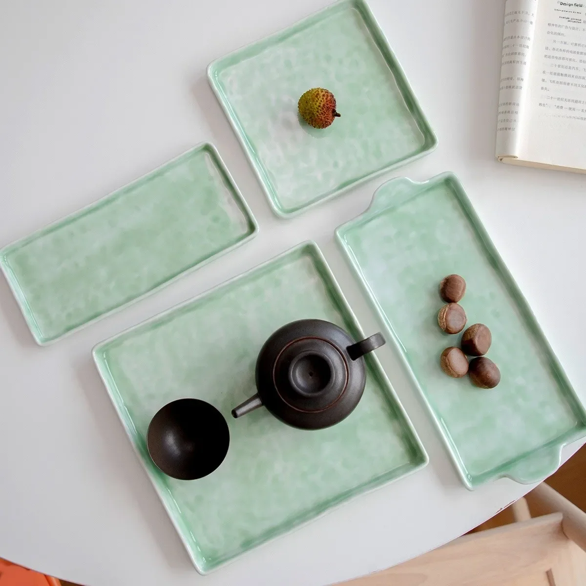 Handmade Tea Tray Sushi Plate Rectangular Shape High-End Feeling Dining Plate Ceramic Material Gradient Pattern Japanese Style