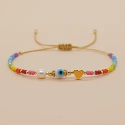Go2boho Evil Eye Gold Plated Charm Pearl Bracelet Women Pulsera Jewelry Handmade String Boho Colorful Miyuki Beads Bracelets