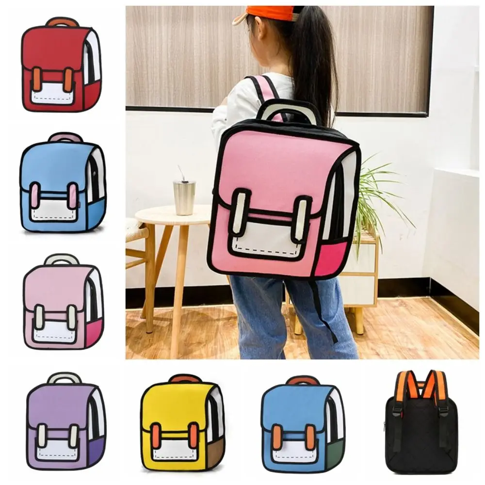 

Cartoon 3D Jump Style Backpack Cute Oxford Y2K Schoolbag Zipper Pocket Girls