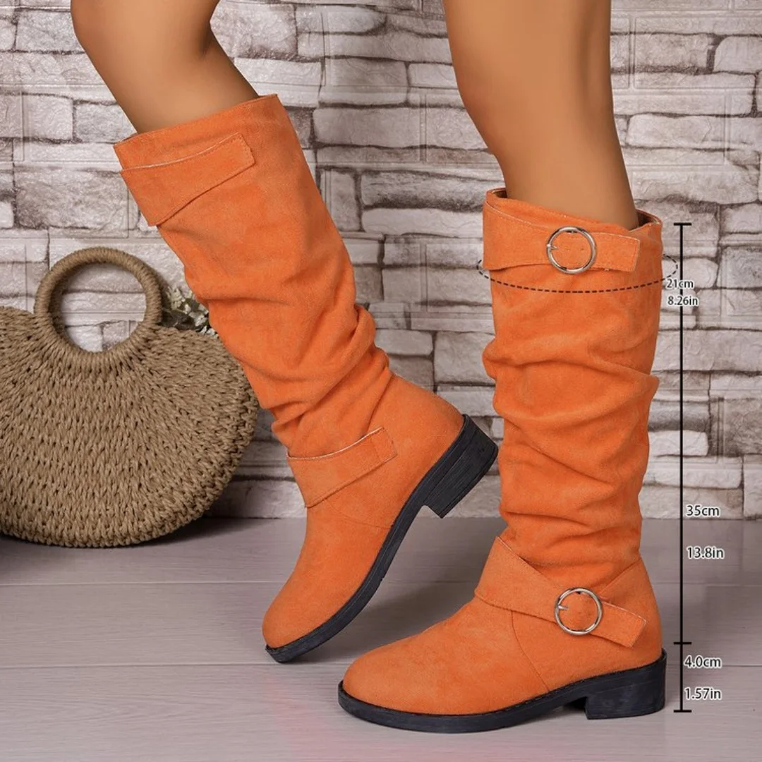 

Women's large-sized belt-buckle long boots, knee-length thick heels and slimming long boots, fashion boots