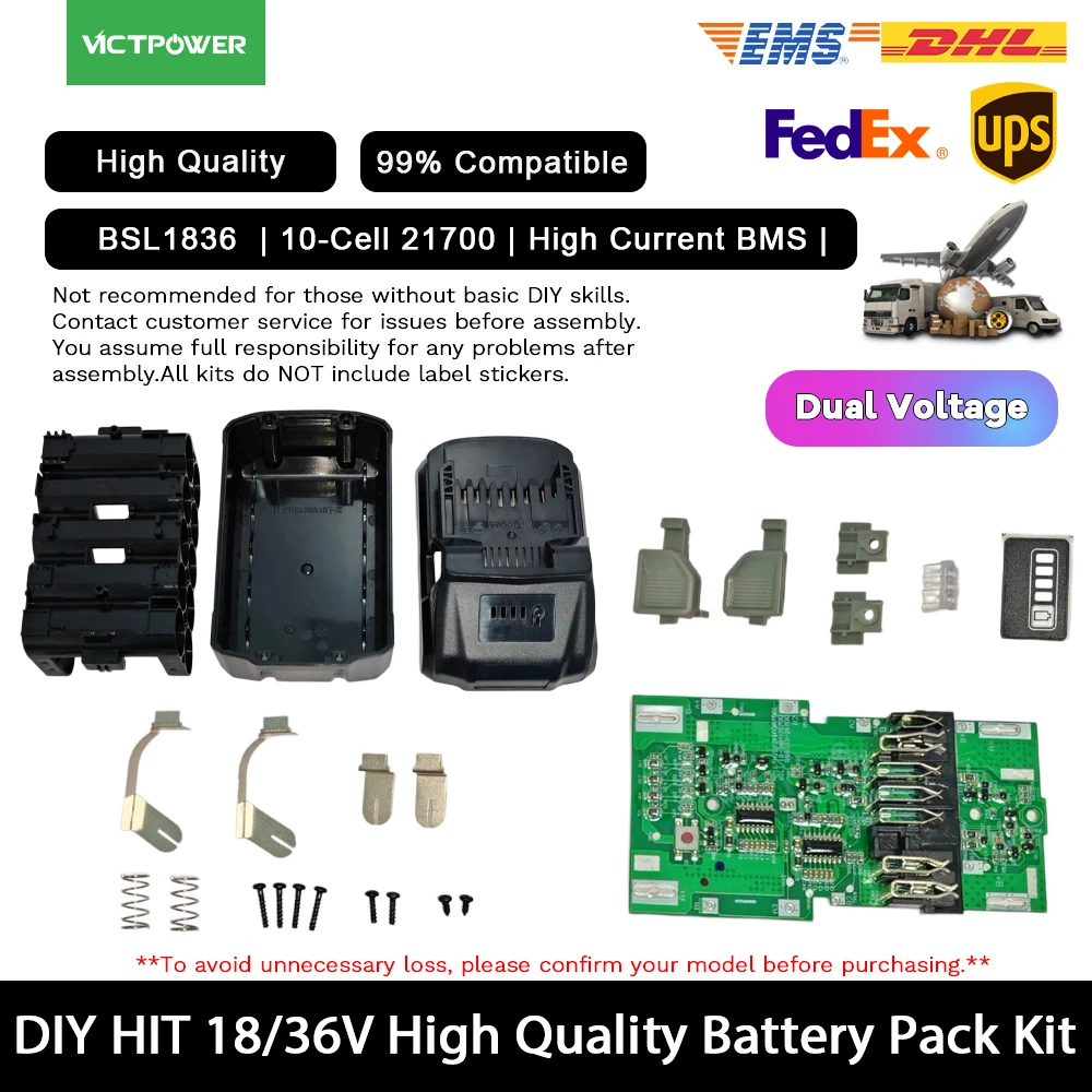 For Hitachi 18V/36V BSL1836 Power Tool Battery Pack Kit With High Current PCB Board 10 Cells 21700 Dual Voltage High Quality
