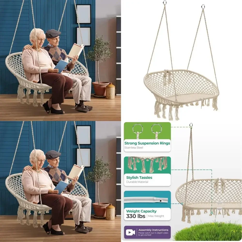 

Двухместная вязаная подвесная скамья для помещений и улицы, для подростковых комнат, патио, террас и садов