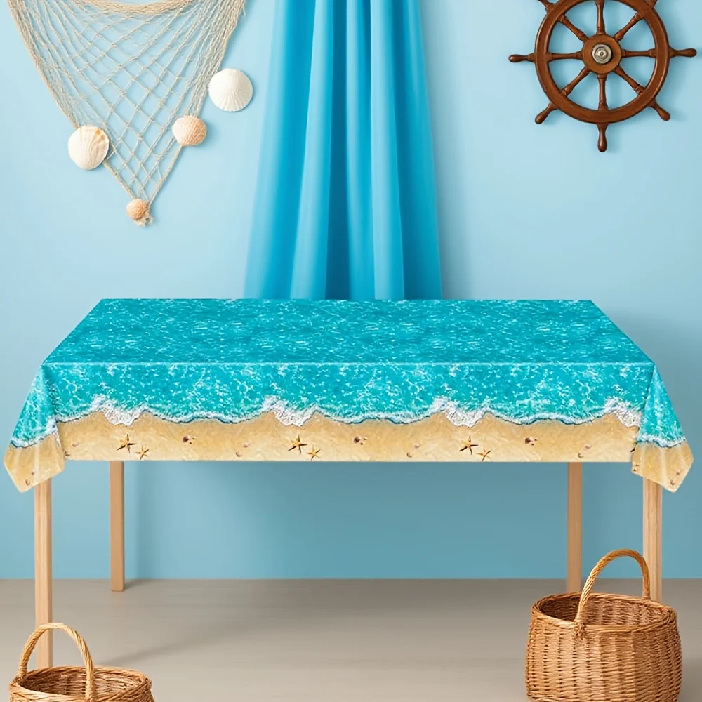 1pc Ocean Wave Beach Tablecloth,wedding decorations,summer decoration,garden decor for outside,outdoor decor, Summer Party Table