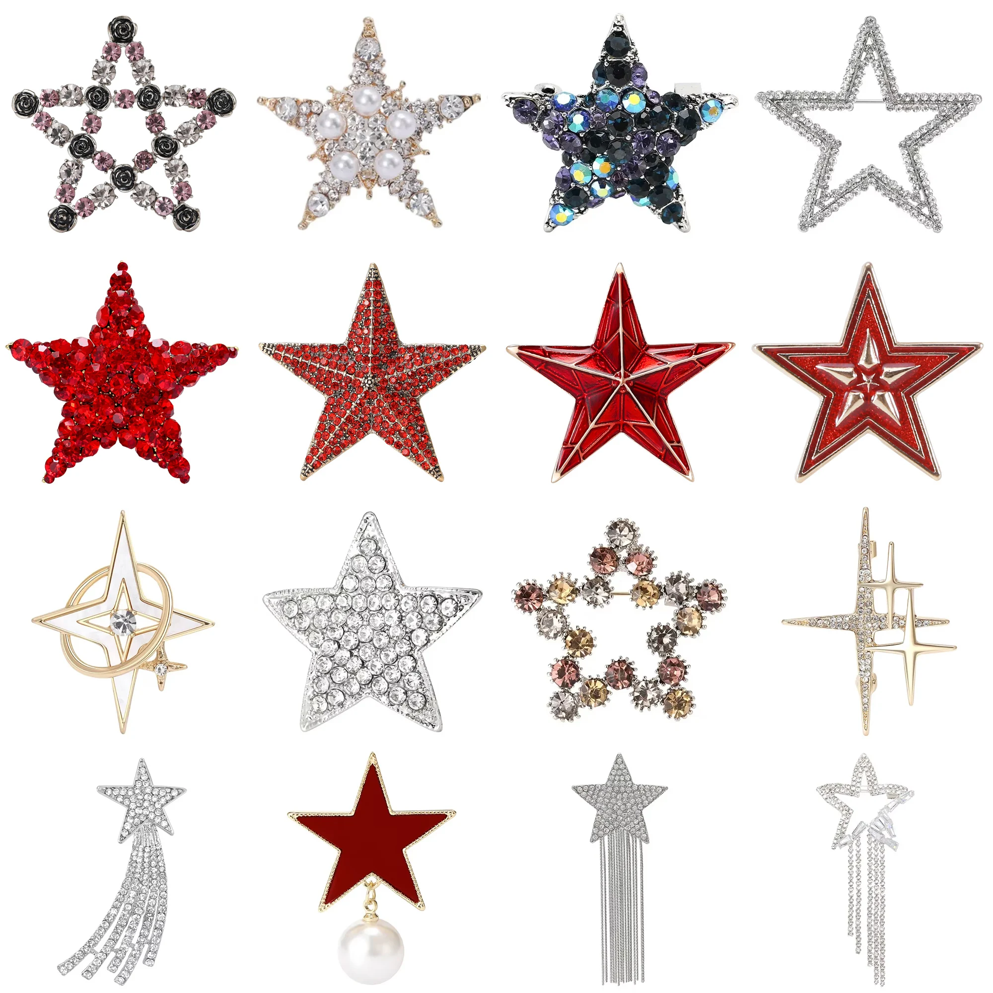 Alfileres de estrella fugaz con borlas para mujer, broches de estrella con diamantes de imitación Unisex, regalos para amigos y fiestas de oficina,