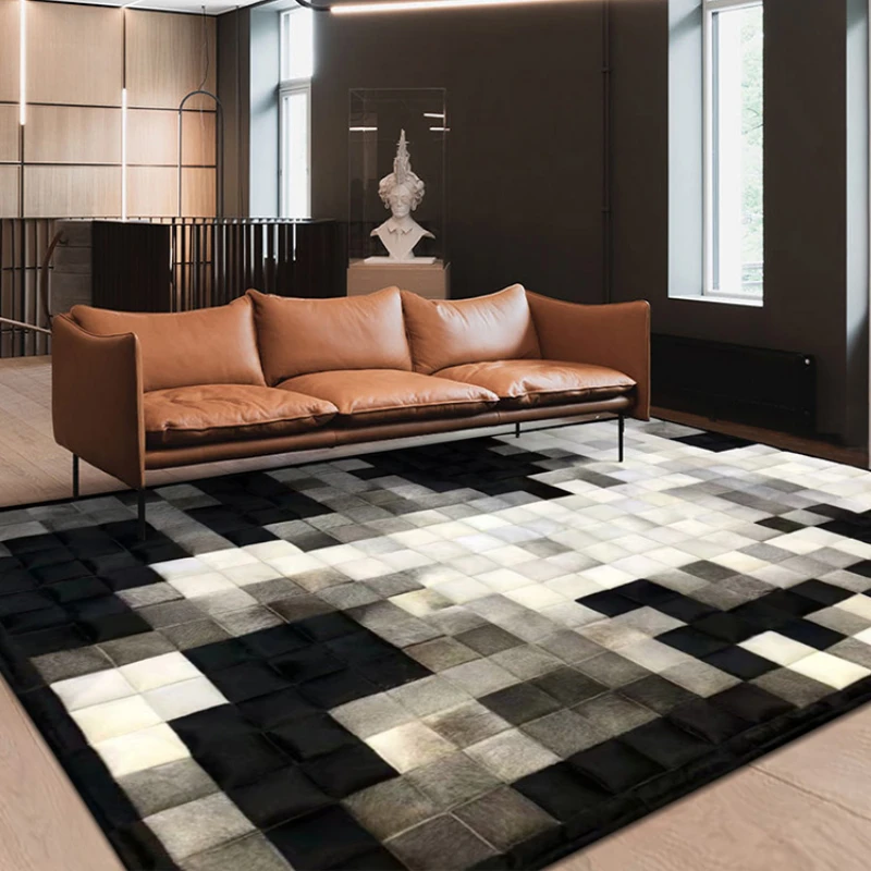 American Style Luxury Cowhide Patch Work Carpet Natural Black and White Cow Skin Fur Carpet for Living Room Decoration Fur Mat