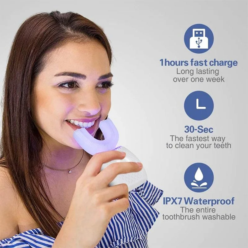 Portable U-Shaped Electric Toothbrush Generation II Sonic Oral Cleaner with Soft Bristles for Baby and Adult Whitening