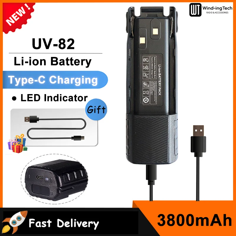 รองรับรุ่น UV-82 แบตเตอรี่ 3800mAh แบบ USB-C แท้ ใช้งานได้นาน ทนทาน สำหรับเครื่องสื่อสารแบบพกพา Baofeng