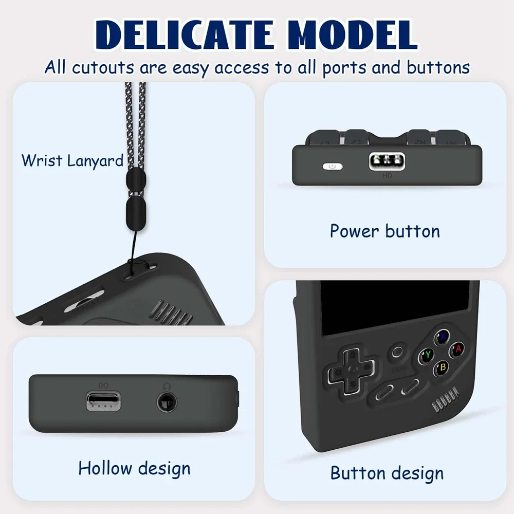 Full Coverage Housing Cover Shockproof Dustproof Silicone Shell with Lanyard Suitable for ANBERNIC RG35XX Game Consoles