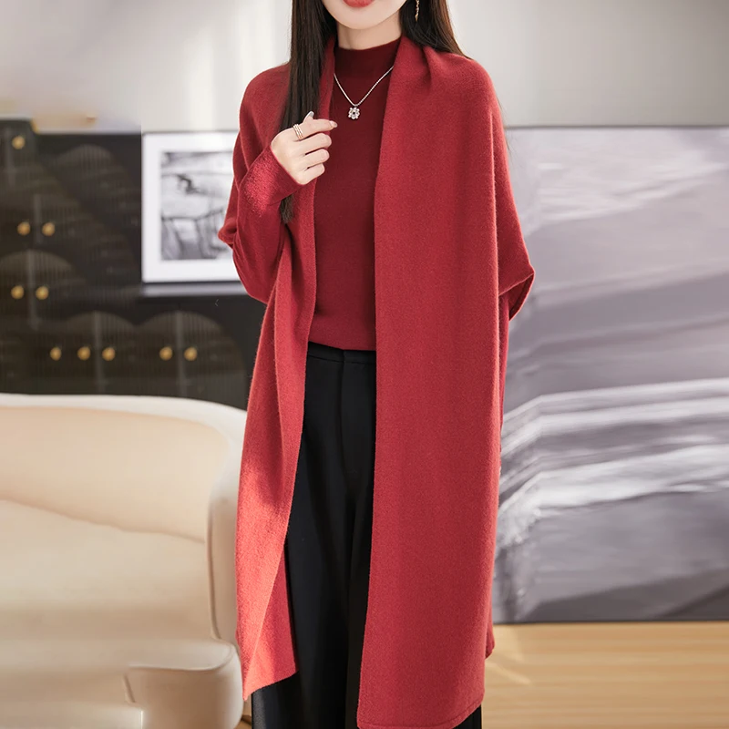 High end 100% pure wool shawl, paired with women\'s long fashionable cape, sweater, cardigan jacket autumn knitted cashmere shawl
