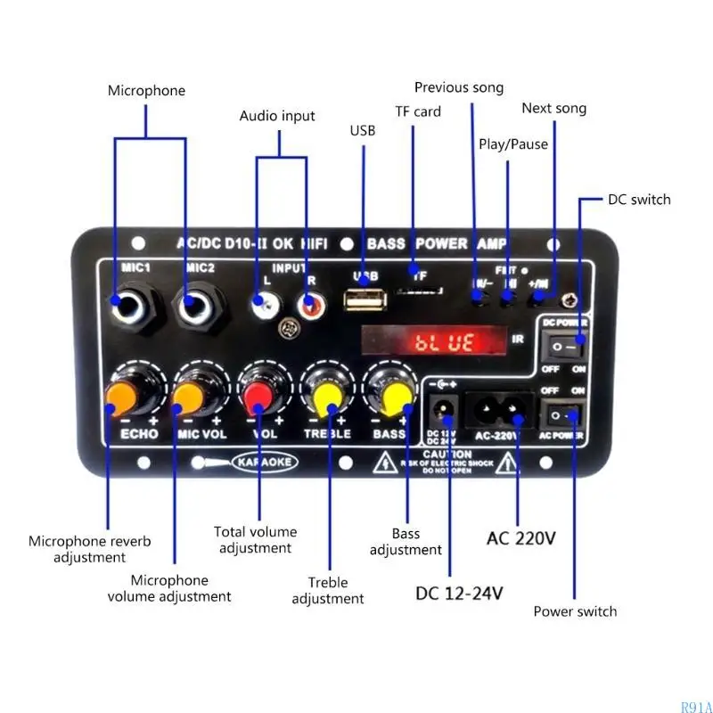 

R91A Powerful Bass Output Amplifier Board with Display for Subwoofer for Outdoor Home