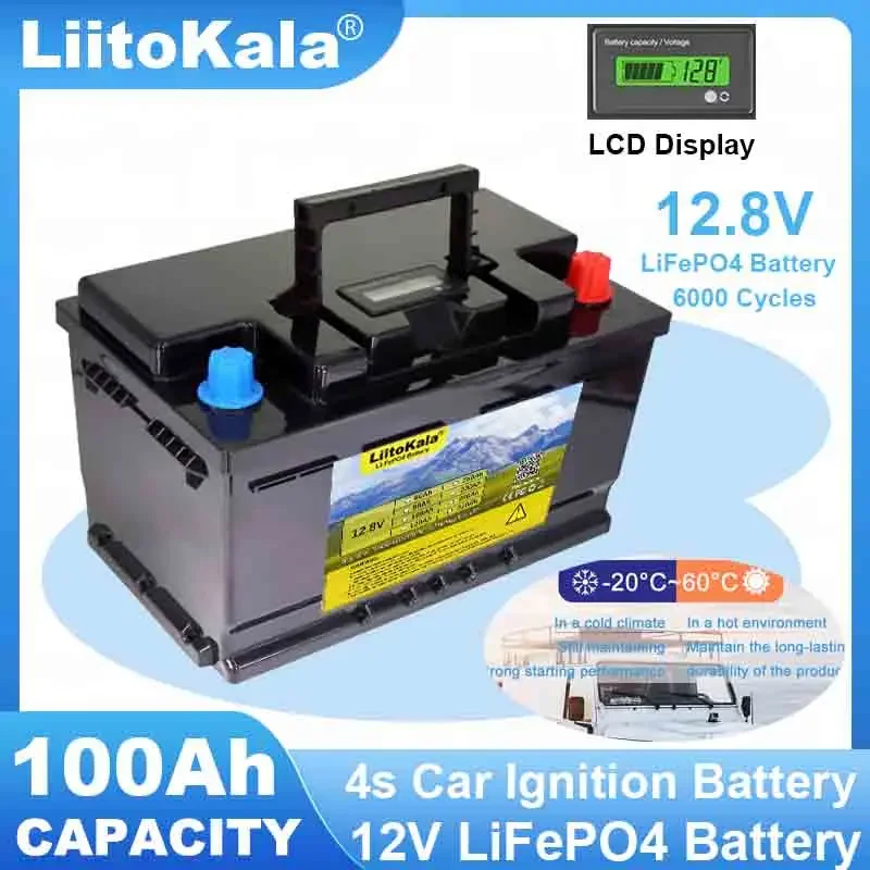 LiitoKala 12V/12.8v 100AH LiFePO4 Battery pack 4string BMS Max 300A 6000Cycles for Car lighter Inverter Batteries Tax Free