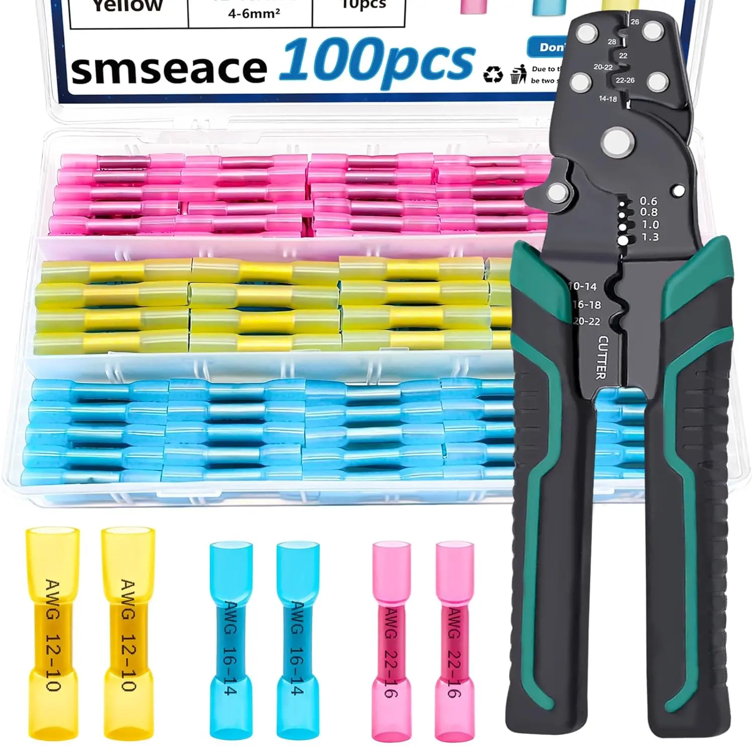 

Heat Shrink Butt Connectors 100PCS with Crimping Tool, 22-10 AWG Waterproof Electrical Wire Connectors for Automotive Boat