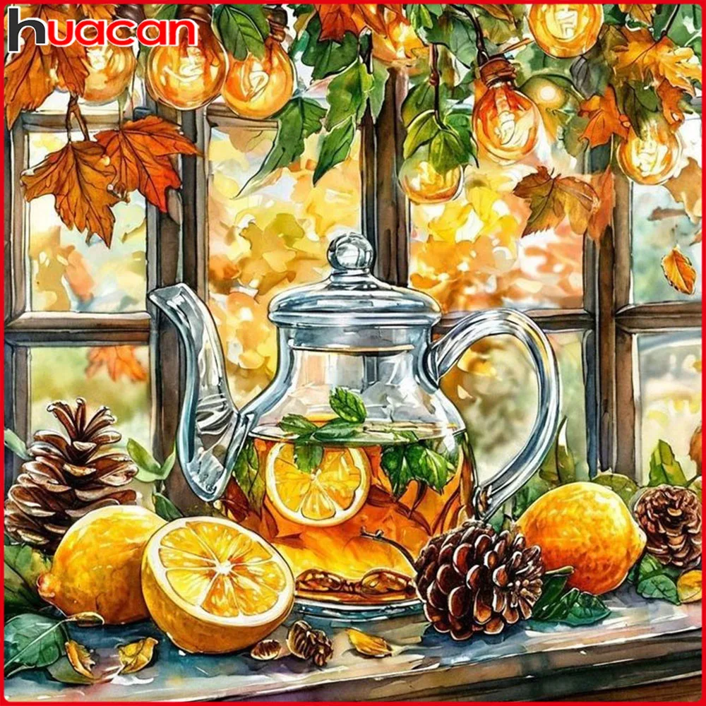 Huacan 5D DIY Diamantmalerei Zitronen-Teekanne Diamant-Mosaik Blumen Neue Kollektion Dekorative Gemälde