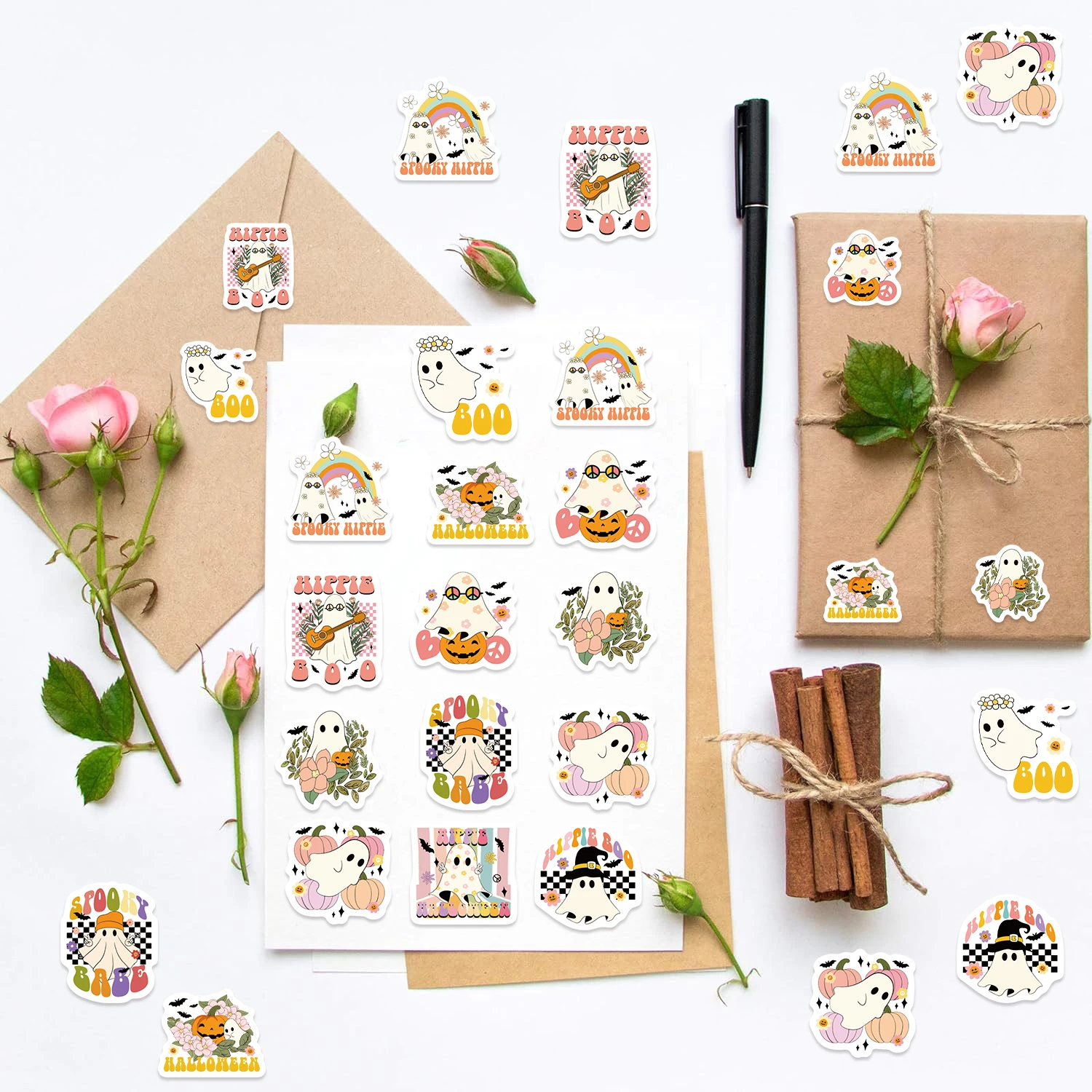 500pcs 히피 소름 끼치는 부 유령 스티커 롤 할로윈 데칼 스티커 노트북 물병 전화 컴퓨터 데칼