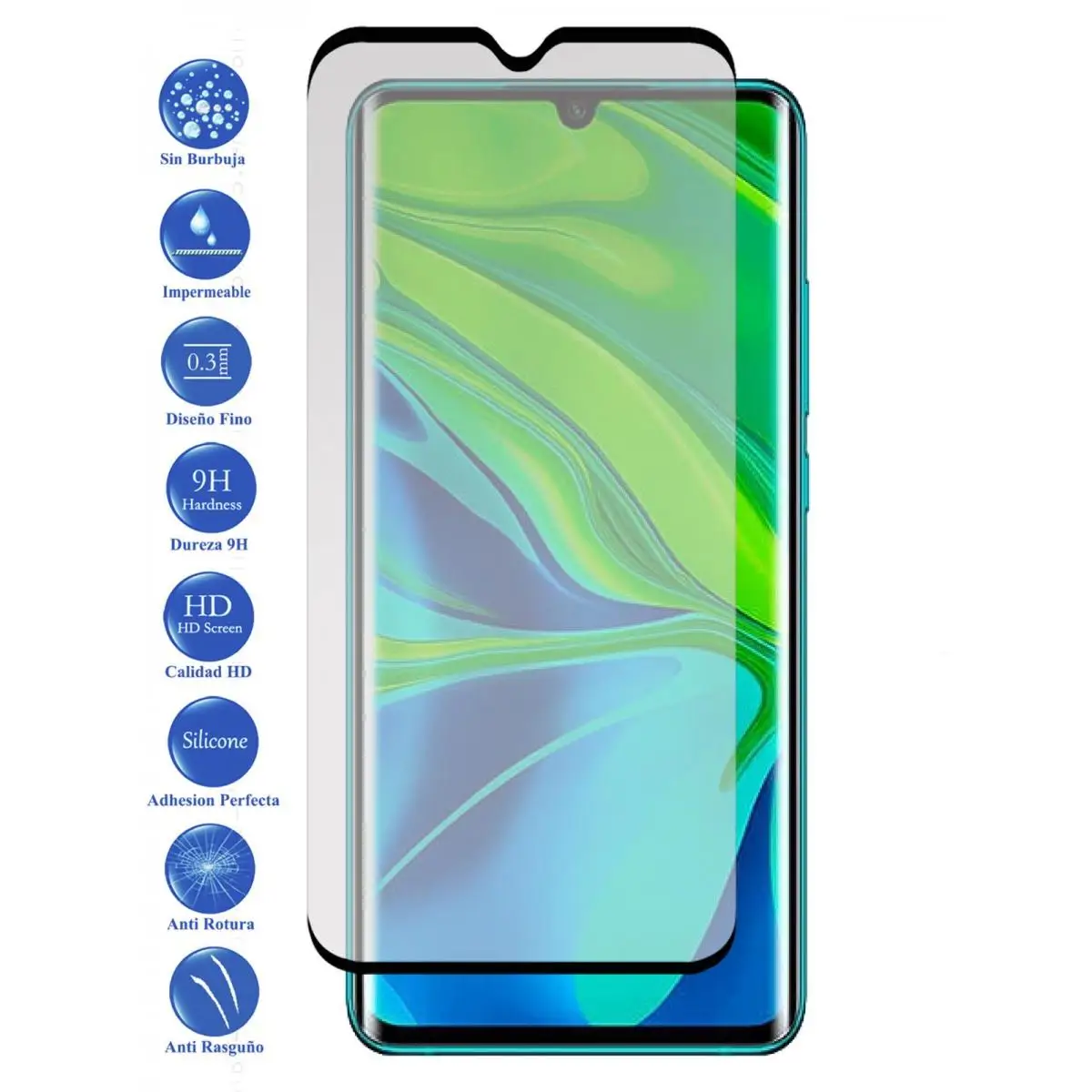 Xiaomi Note 10 Lite black tempered glass screen Protector 9H for movil - Todotumovil