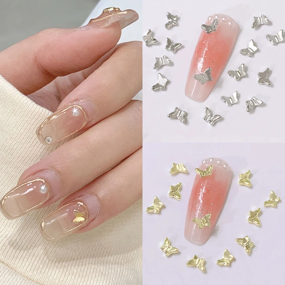 10 قطعة فراشة على شكل الذهب والفضة مسمار الفن السحر ثلاثية الأبعاد سبيكة فراشة مجوهرات أظافر الديكور DIY بها بنفسك حساسة مانيكير اكسسوارات
