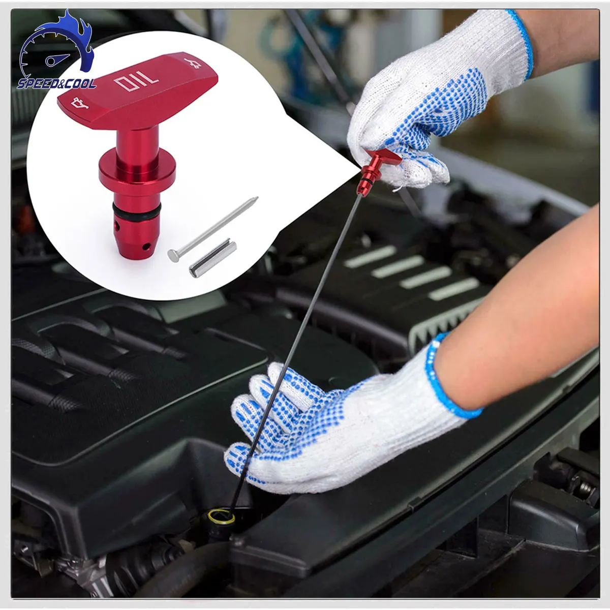 SPEED & COOL Maniglia per astina di livello olio in alluminio billet per motori Ford Dodge Chrysler Jeep RAM V8 Decorazione modifica automatica