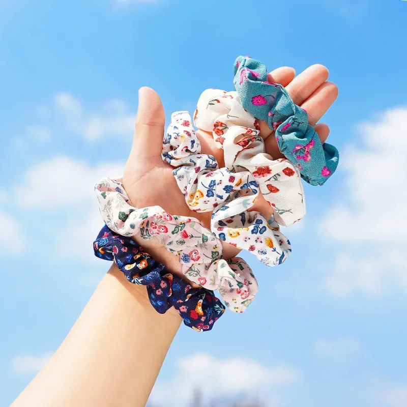 

New 1/5PCS Printed Floral Hair Ties Flower Scrunchies Women Vintage Elastic Hairband Hair Rope Girl Hair Accessories Headwear