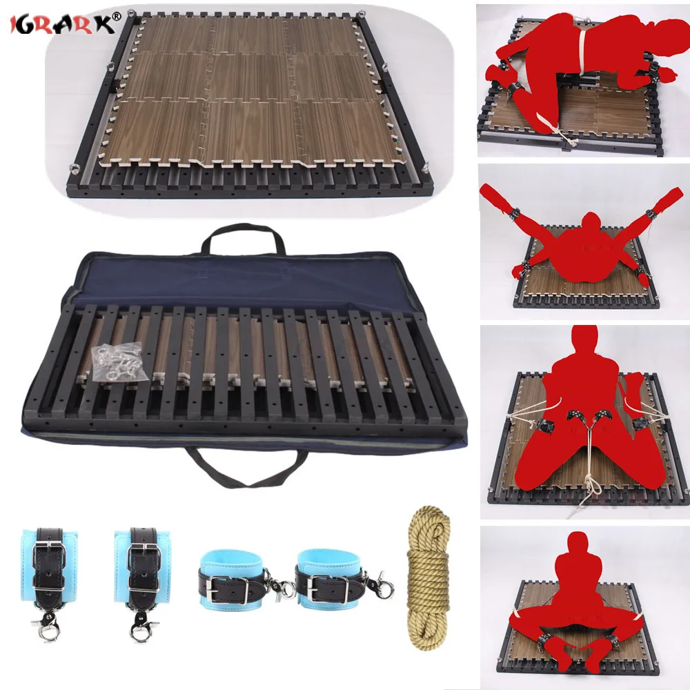 SM Bed Restraining Frame Binding Bondage Female Slaves Leather Handcuffs Rope Sex Sofa Furniture Toys for Couples Women