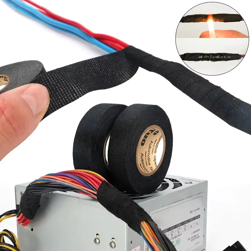 1PC Auto Schwarz Samt Tuch 15M Flammschutzmittel Band Tragen-Beständig Isolierende Wärmedämmung Stoff Band Auto kabelbaum