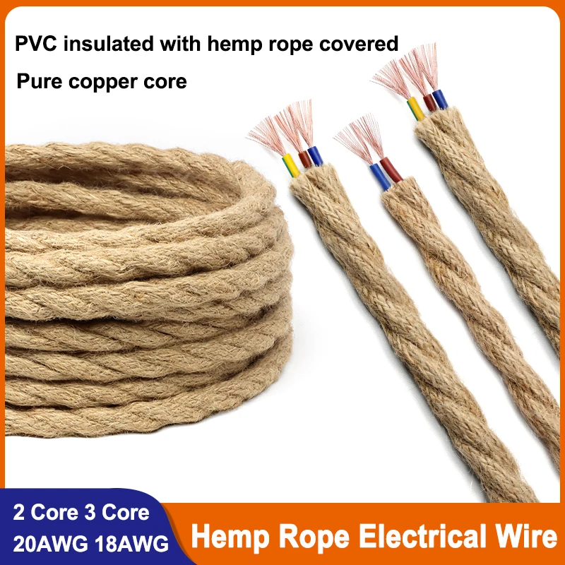 

Retro Hemp Rope Electrical Wire 2Cores 3Cores Twisted Braided Flexible Copper Cable DIY Vintage Pendant Light Cords Lamp Line
