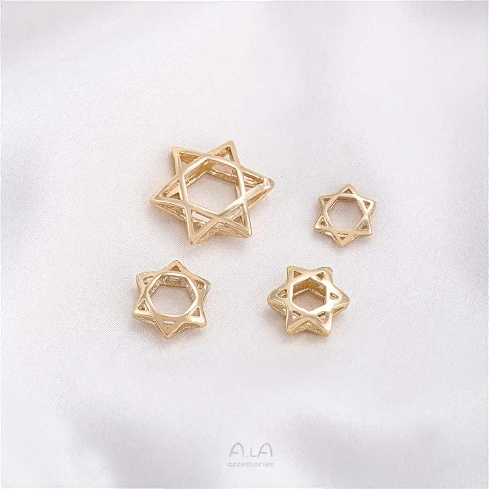 14K Gold Color Plated Brass Hollow Out Six Pointed Star Bead Ring Handmade Bead Separation Ring DIY Chain Jewelry Accessories