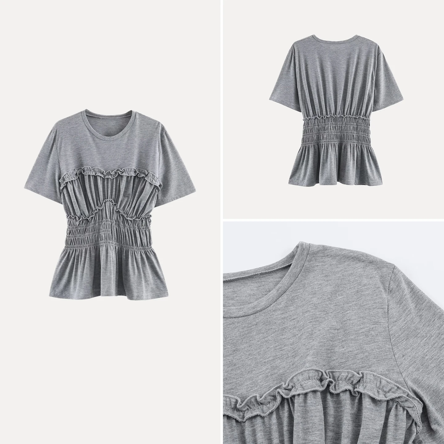 Women's Knitted Casual round Neck Top Elastic Pleated Design Summer Fashion 2026 New Arrival Short Sleeve T-Shirt