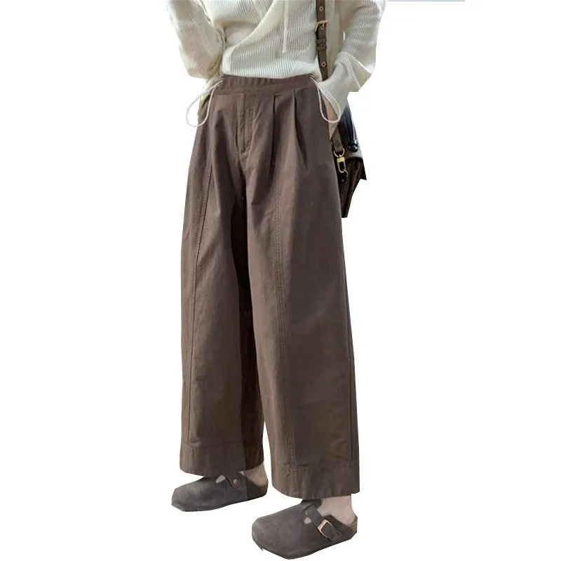 韓国風マタニティ秋ズボン無地ドローストリングウエストワイドレッグ妊婦ストレートパンツルーズカジュアルブーツカット