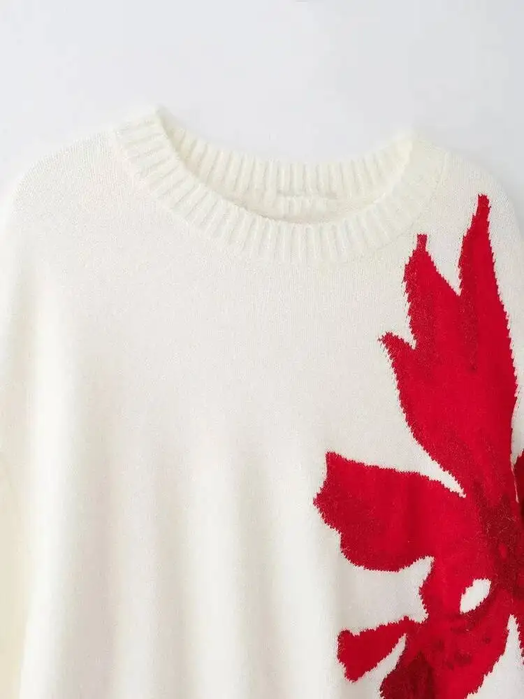 2025 Women Fashion Embroidery Pullover Knitted Sweater Vintage O-Neck Long Sleeves Female Chic Lady Tops