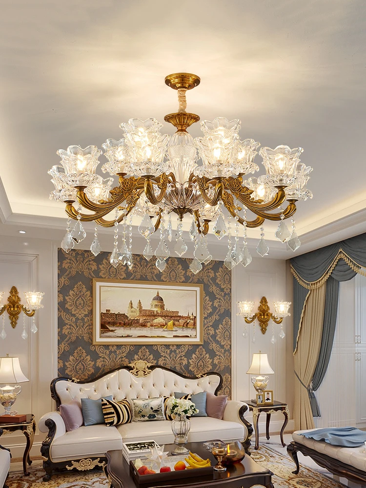 Clean/Amber Crystal Optional European Vintage Living Room Crystal Chandelier Dining Room Bedroom French Bronze Colour Light