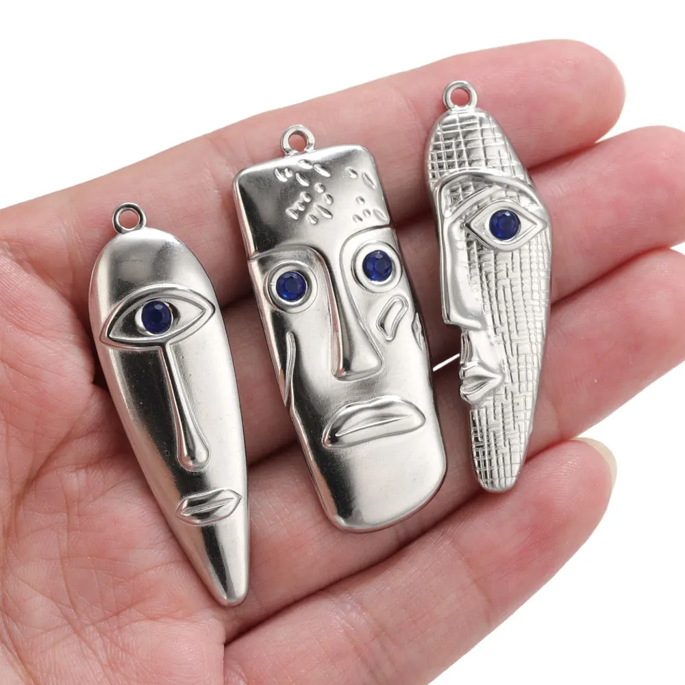 5 Stück Edelstahl-Charms mit abstraktem Gesicht und Teufelsauge für die Herstellung von Halsketten, Vintage-Anhänger, DIY, Punk, kreatives Design – Detail 6