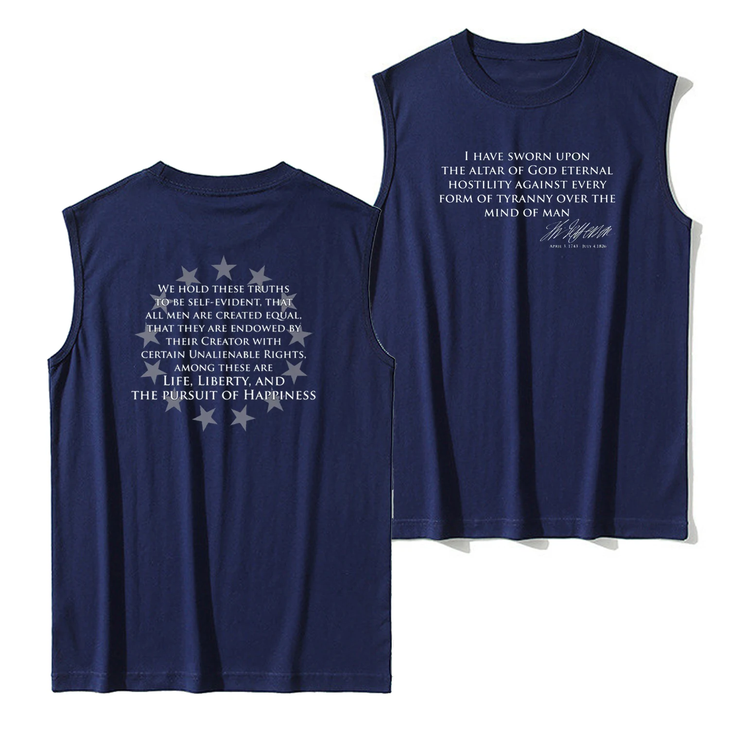 THOMAS JEFFERSON Famous Quotes Hostility To Tyranny Vest New 100% Cotton O-Neck Summer Casual Mens Tanktop Sleeveless T-shirt