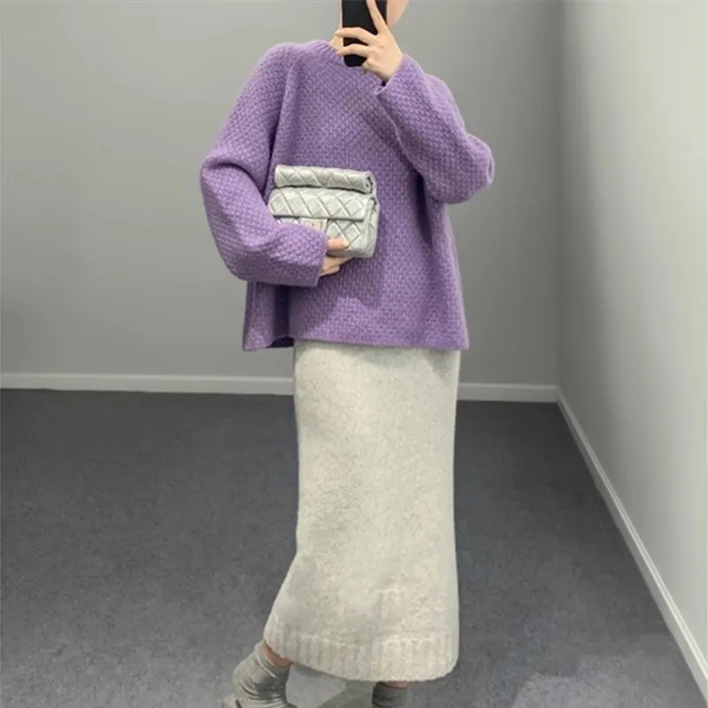 Cashmere Sweater Wide Knit Round neck Thickened Women's 2024 Autumn and Winter New Pineapple Pattern   Style Base Wool sweater