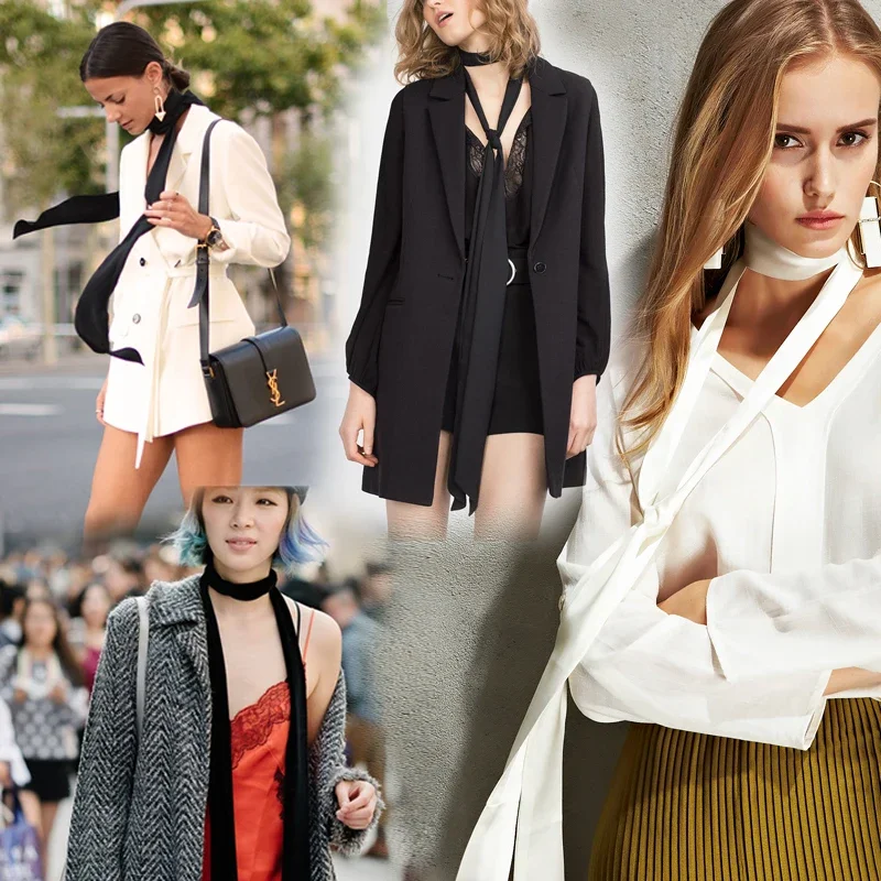 Nuovo lusso stretto corto sciarpa di seta da donna striscia di capelli nastro di seta piccolo collo sciarpe borsa manico nastro sciarpa fazzoletto cravatta da donna