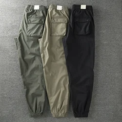 Autumn Winter New American Retro Thickened Cargo Pants with Velvet Men's Outdoor Casual Elastic Waist Ankle-tied Ninth Trousers