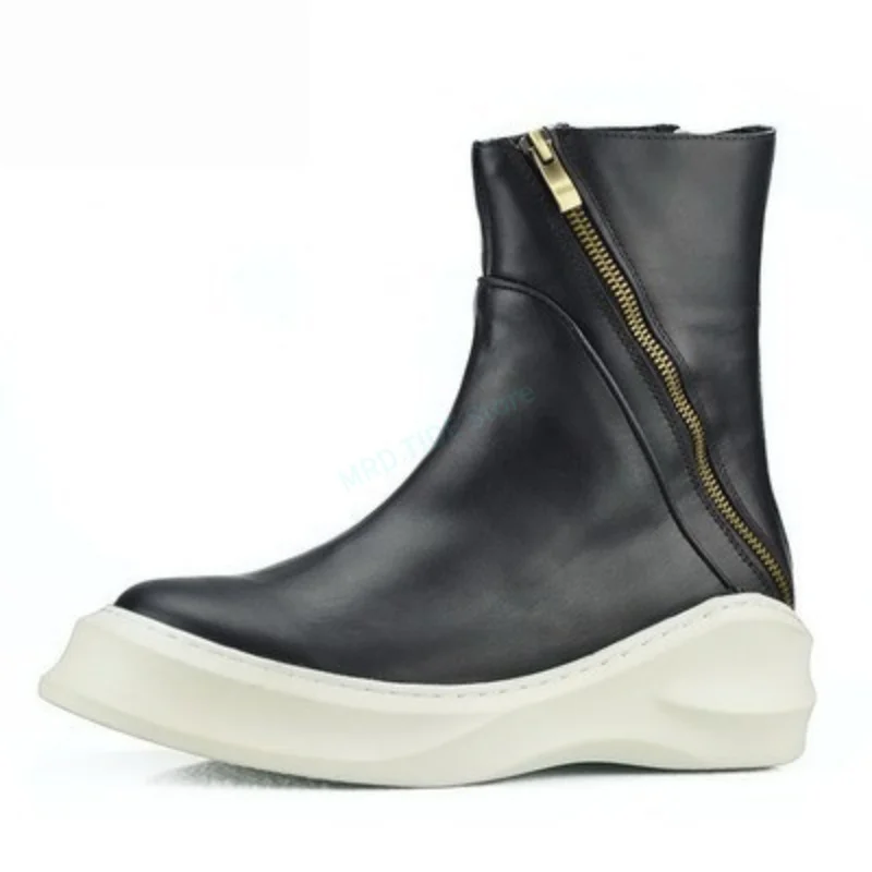 

Brand Men Casual Shoes Genuine Leather Zip Platform High Top Man's Ankle Shoes Gothic Vintage Luxury Designers Fleece Wool Boots