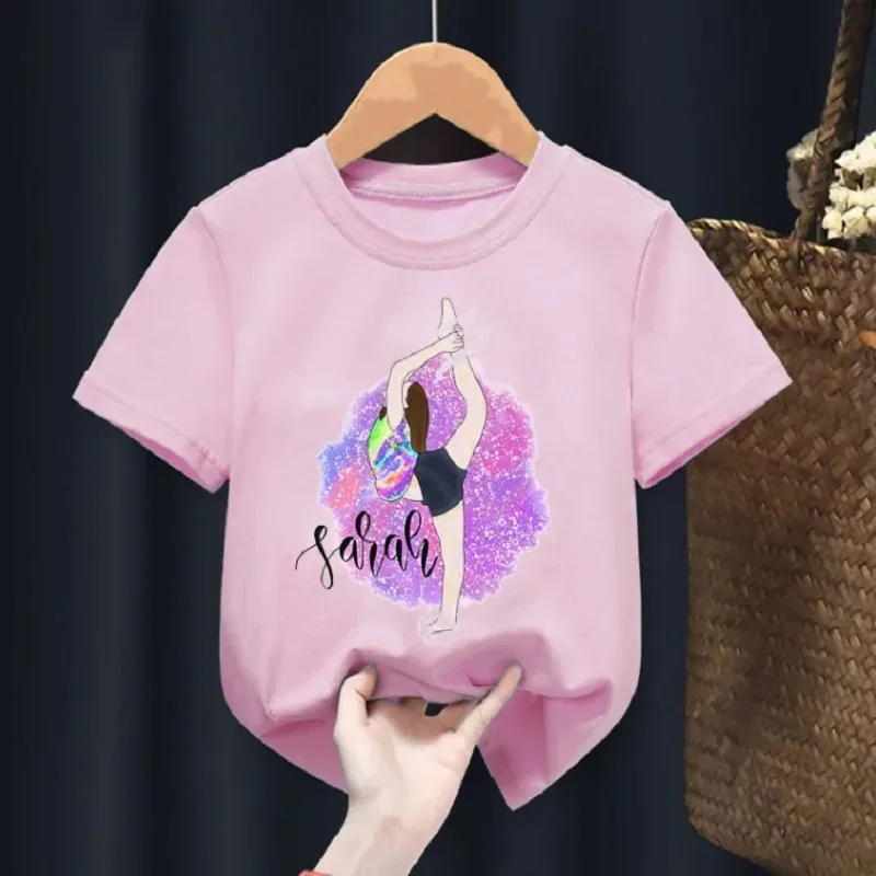 女の子のグラフィックプリントTシャツ,面白い綿のトップ,体操スポーツ,子供,夏のファッション,新しい